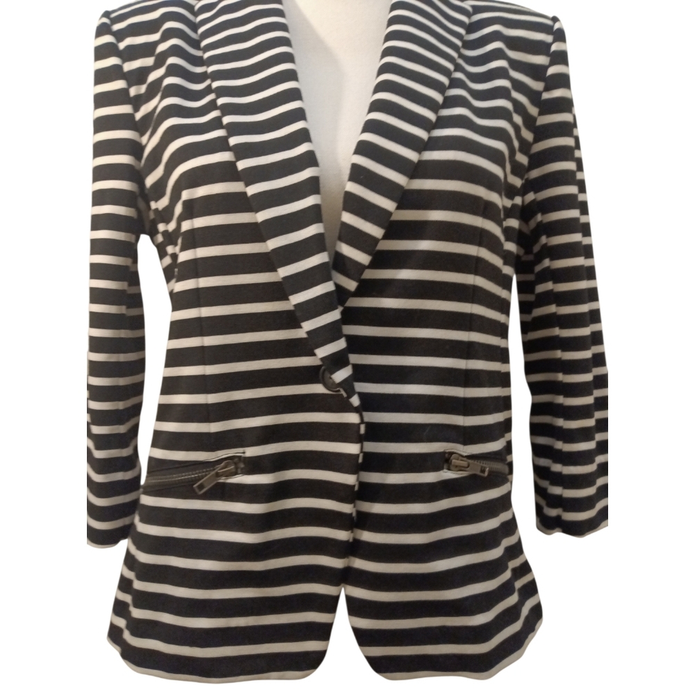 Christian Siriano Runway Style Black And White Striped Women's Blazer - Picture 3 of 7